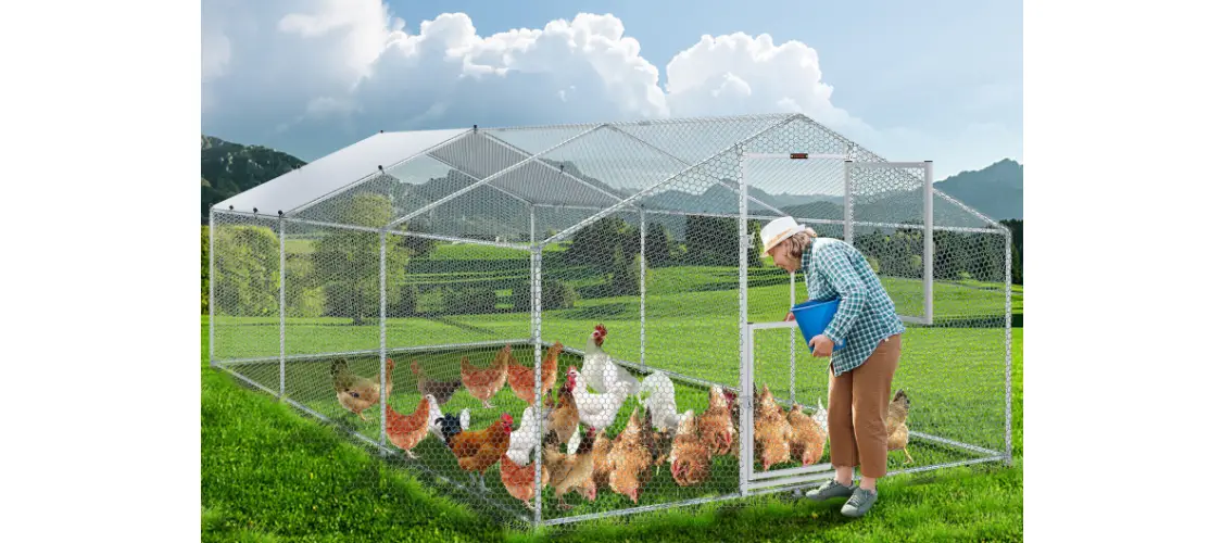 Vevor Peaked Roof Large Metal Chicken Coop With Run User Manual