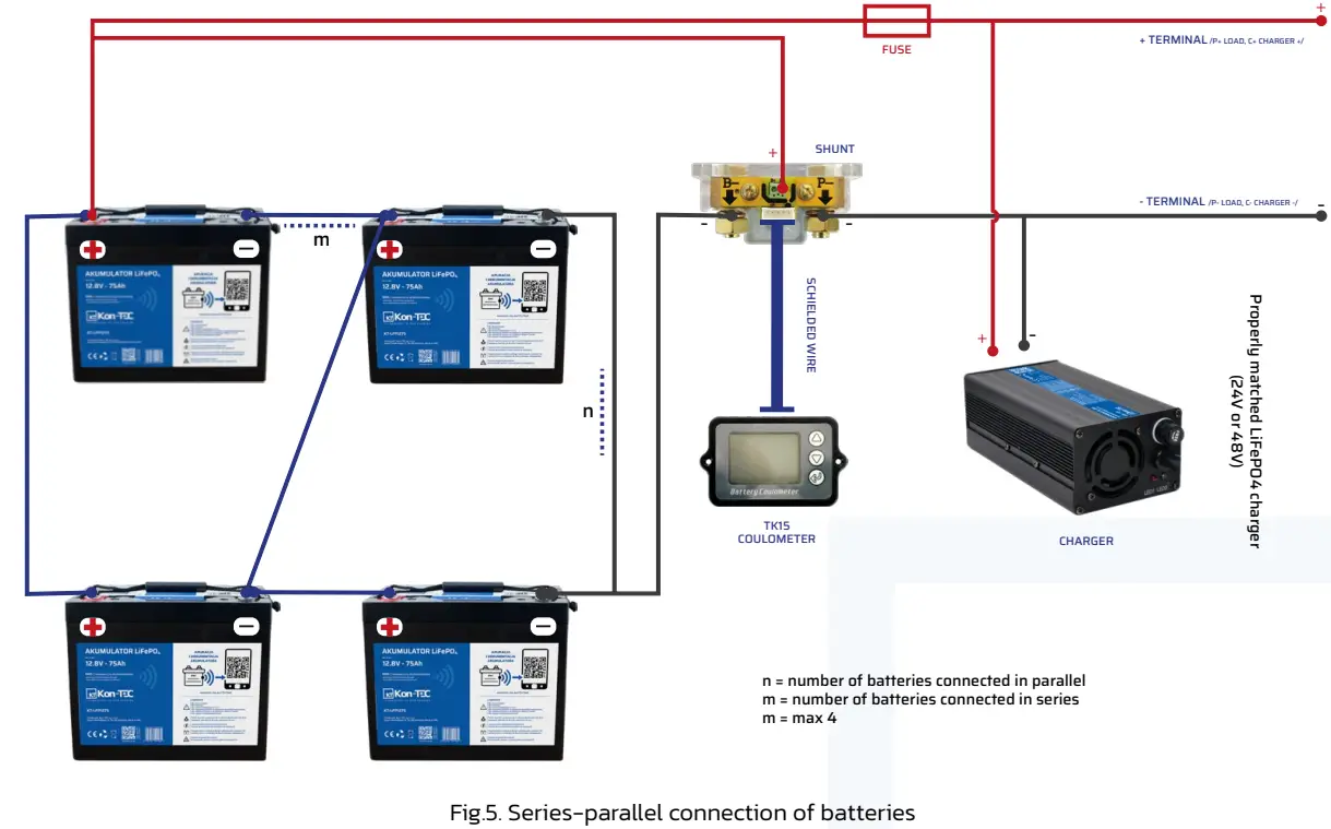Kon TEC KT LFP1250 50Ah Lithium Iron Phosphate Lifepo4 Battery - BATTERY CONNECTION