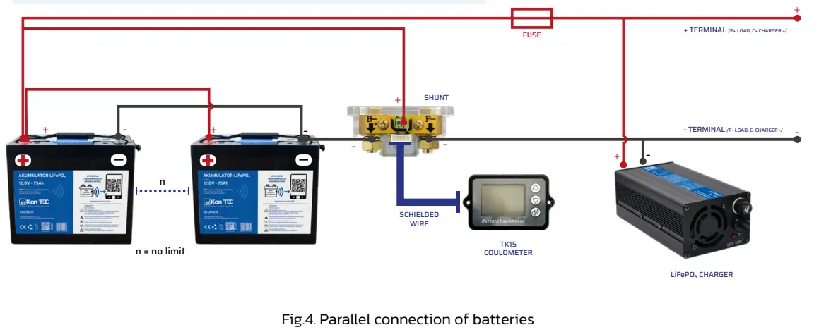 Kon TEC KT LFP1250 50Ah Lithium Iron Phosphate Lifepo4 Battery - PARALLEL CONNECTION