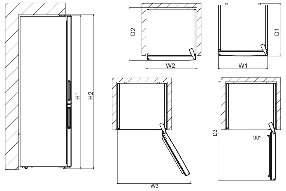 AEG RCB636E2MX Freezer Fridge - Dimensions