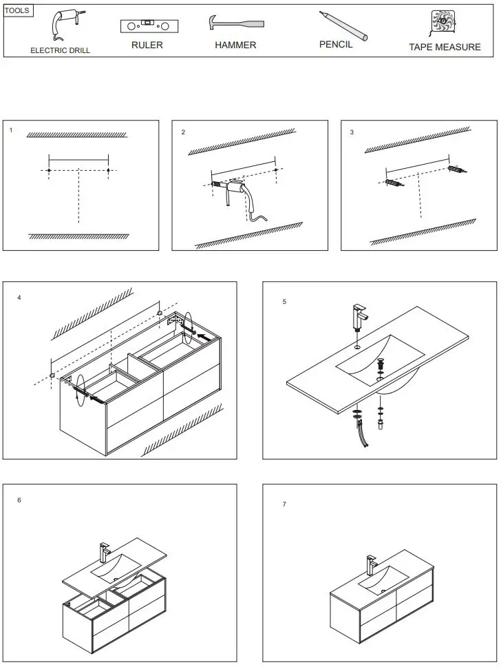 Lyfco 206-6-71 1200 Grey Wall Hung Double Vanity Unit Cabinet Installation Guide - Installation manual