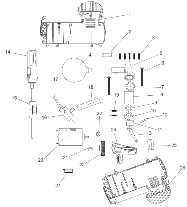 PITTSBURGH 63152 12V Light Duty Portable Inflator - Assembly Diagram 1