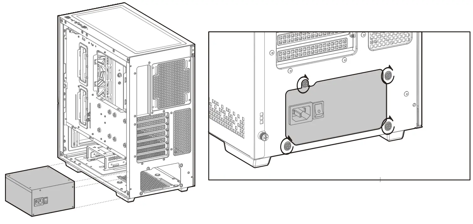 DEEPCOOL Cyclops Tempered Glass Side Panel Mid-Tower ATX Case - Installing The Power Supply
