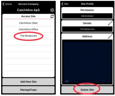 CATCHALIVE CAOne GoodNature Trap User Manual - Delete a site