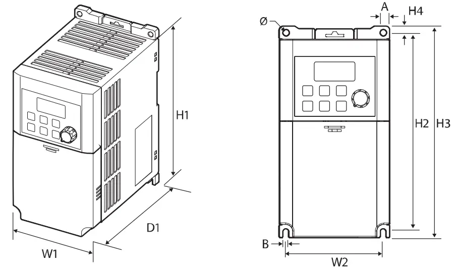 LSIS LSLV M100 AC Variable Speed Drive - External Dimensions