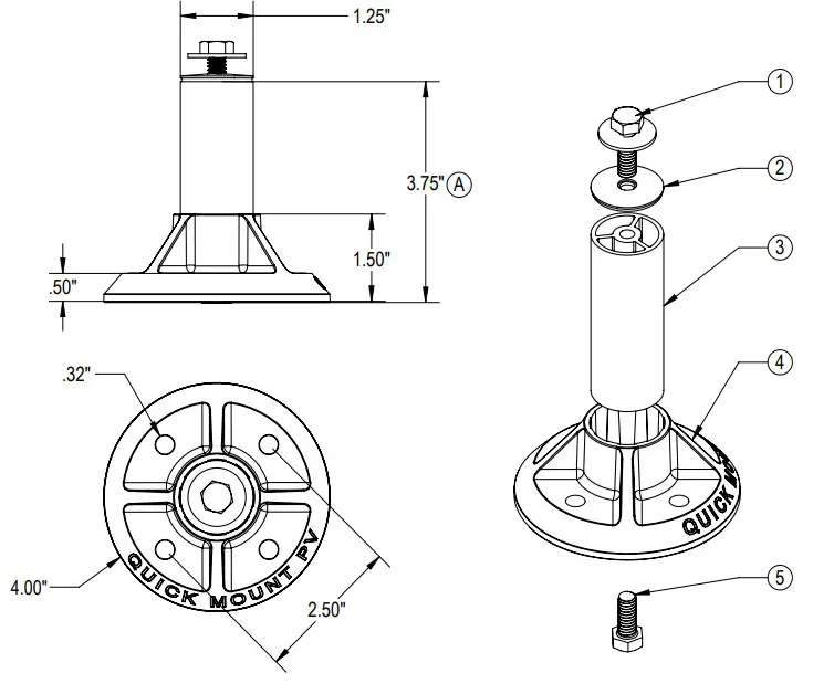 Quick Mount PV QM-QBP-4.5-M1 4.5 Inch QBase Post Style Mount with Mill Finish