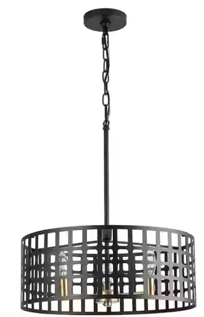 THE HOME DEPOT 3 Light White and Gold Metal Matte Painting Cage Decorative Chandelier - PRODUCT-