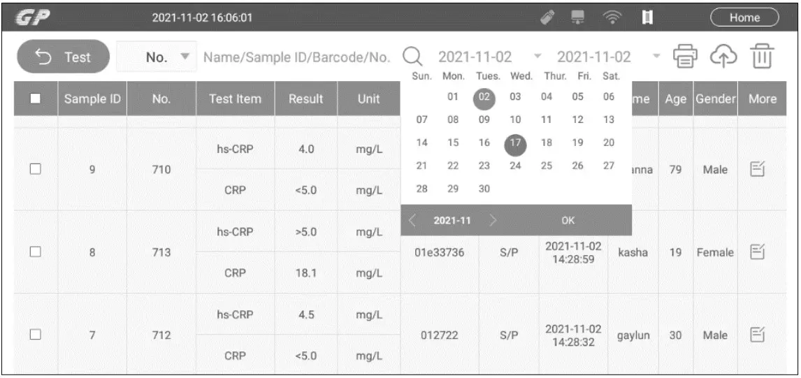 Results Inquiry by Date Range