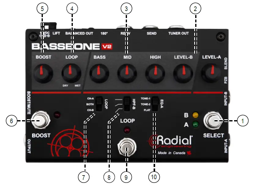 Radial engineering BASSBONE-V2 2-ch Bass Preamp and DI Pedal 5