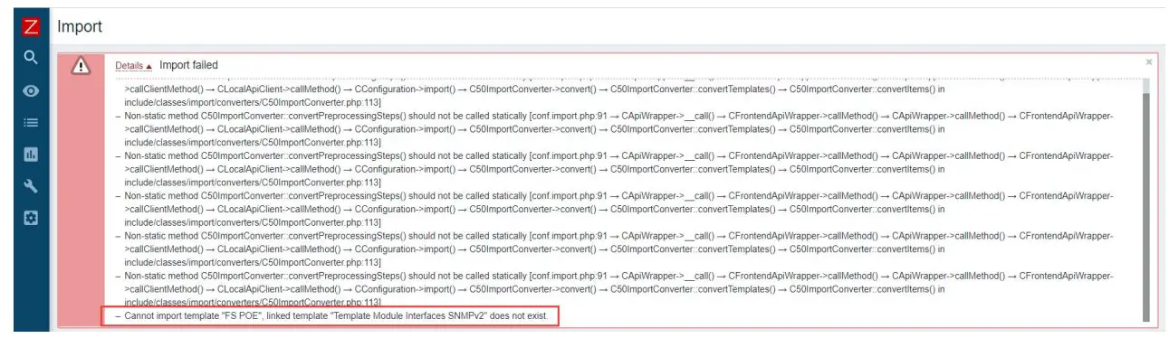 Template Import Failed