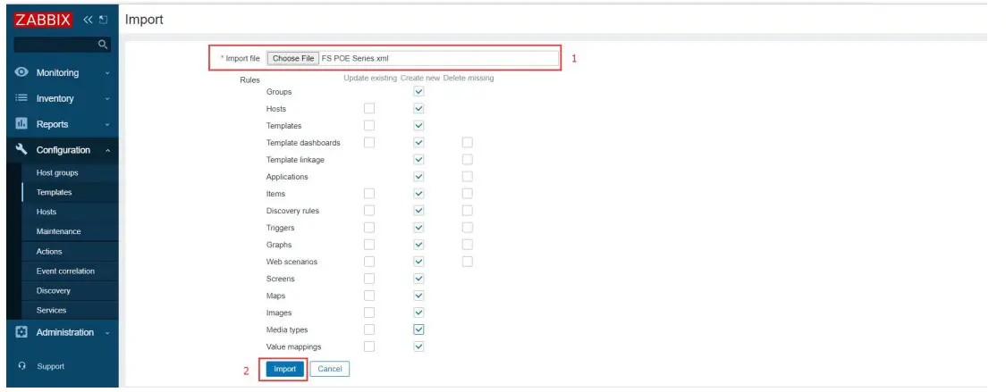 Template Import Failed