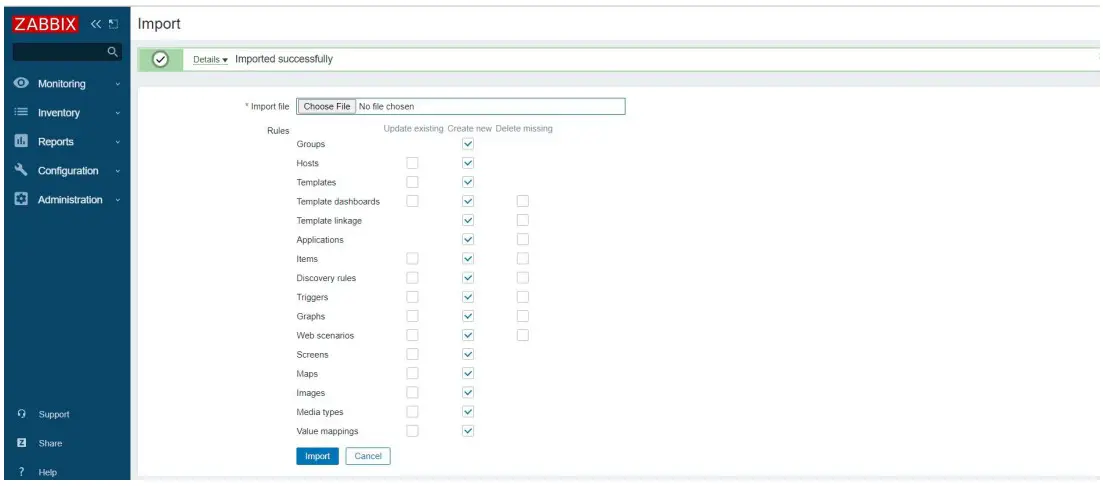 Template Import Failed