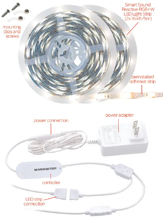 MONSTER MLB 2059 RGB Smart Sound Reactive RGB W Light Strip - Fig