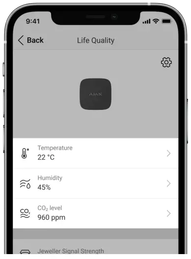 AJAX LifeQuality Jeweller Temperature Humidity and CO2 Monitor - app 1