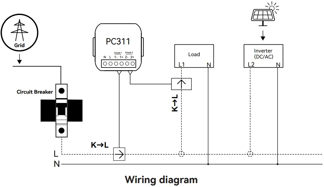 owon PC311 TY Single Phase Power Clamp - Wiring diagram