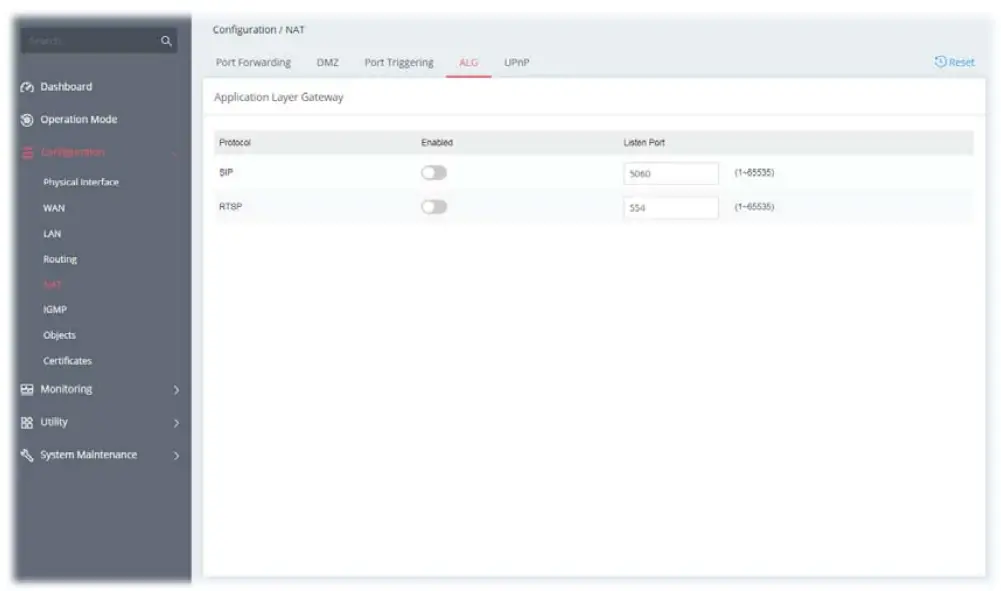 DrayTek Vigor 167 VDSL2 35b and ADSL2+ Modem - Application Layer Gateway.