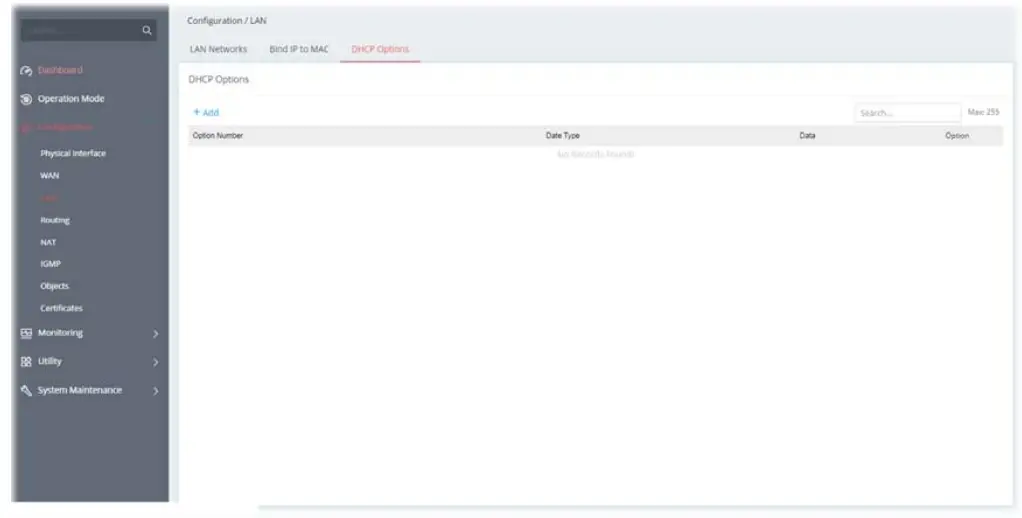 DrayTek Vigor 167 VDSL2 35b and ADSL2+ Modem - DHCP Options