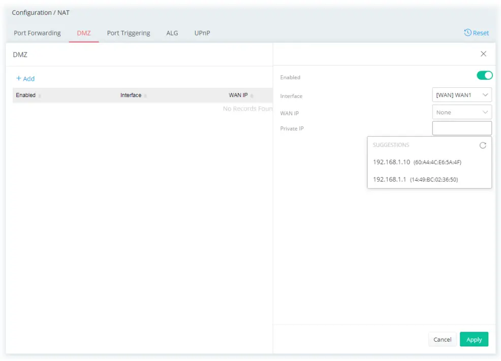DrayTek Vigor 167 VDSL2 35b and ADSL2+ Modem - DMZ profile