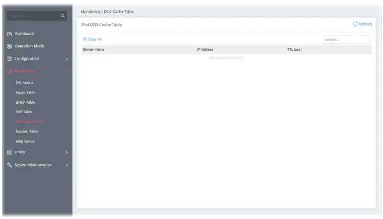 DrayTek Vigor 167 VDSL2 35b and ADSL2+ Modem - DNS Cache Table