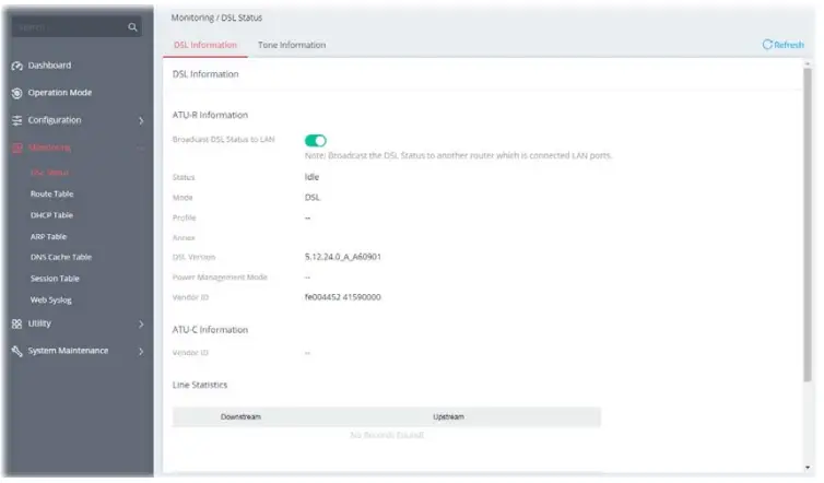 DrayTek Vigor 167 VDSL2 35b and ADSL2+ Modem - DSL Information