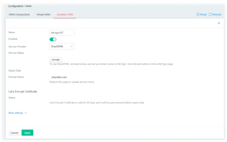 DrayTek Vigor 167 VDSL2 35b and ADSL2+ Modem - DrayDDNS service