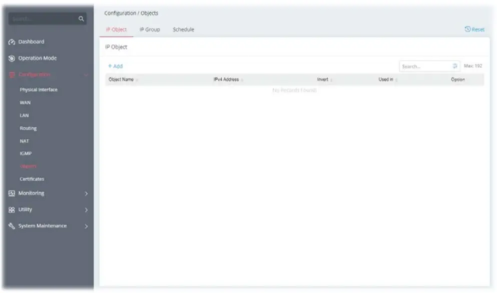 DrayTek Vigor 167 VDSL2 35b and ADSL2+ Modem - IP Object