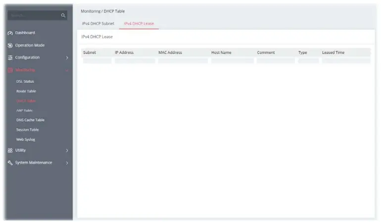 DrayTek Vigor 167 VDSL2 35b and ADSL2+ Modem - IPv4 DHCP Lease