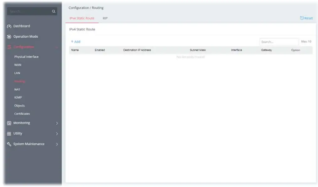 DrayTek Vigor 167 VDSL2 35b and ADSL2+ Modem - IPv4 Static Route