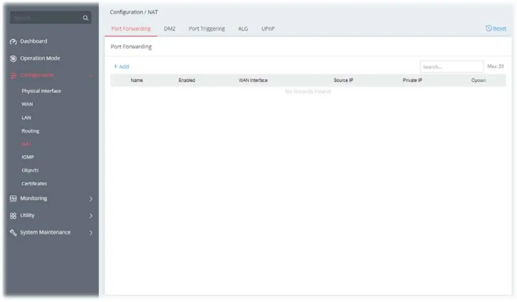 DrayTek Vigor 167 VDSL2 35b and ADSL2+ Modem - Port Forwarding