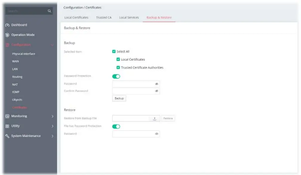 DrayTek Vigor 167 VDSL2 35b and ADSL2+ Modem - Restore