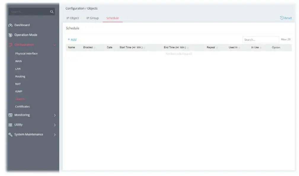 DrayTek Vigor 167 VDSL2 35b and ADSL2+ Modem - Schedule