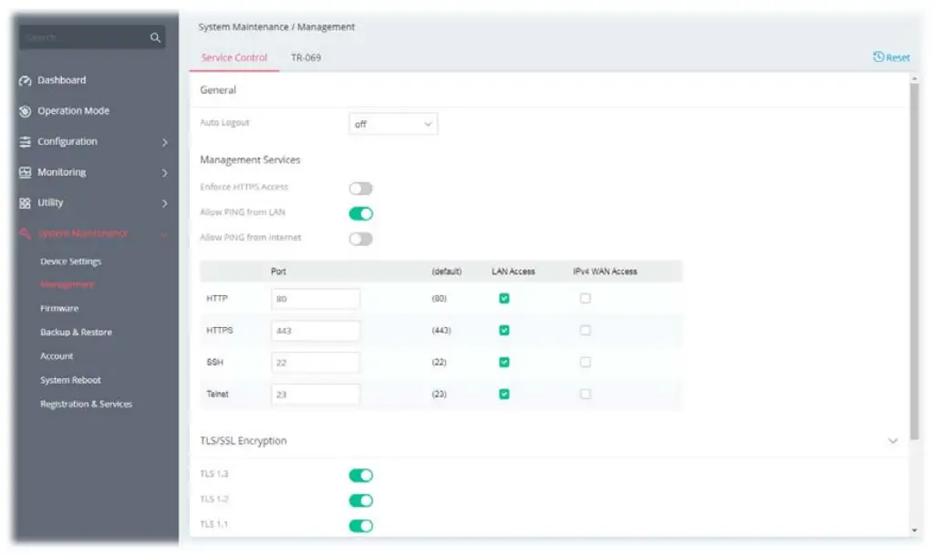 DrayTek Vigor 167 VDSL2 35b and ADSL2+ Modem - Service Control