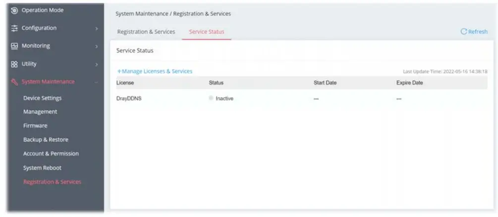 DrayTek Vigor 167 VDSL2 35b and ADSL2+ Modem - Services Status