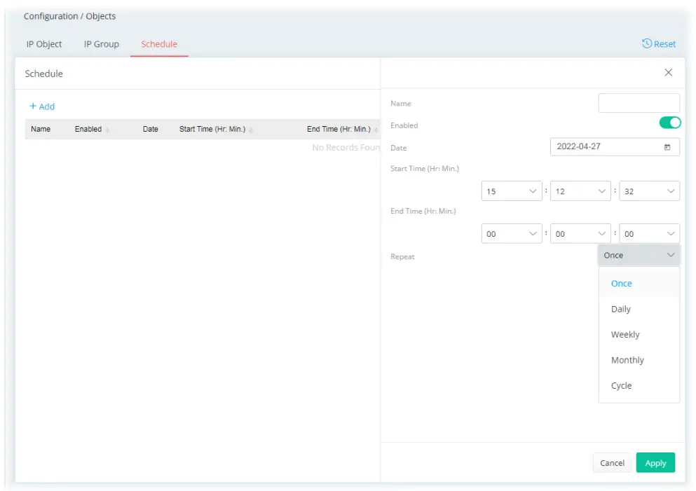 DrayTek Vigor 167 VDSL2 35b and ADSL2+ Modem - add a new schedule profile