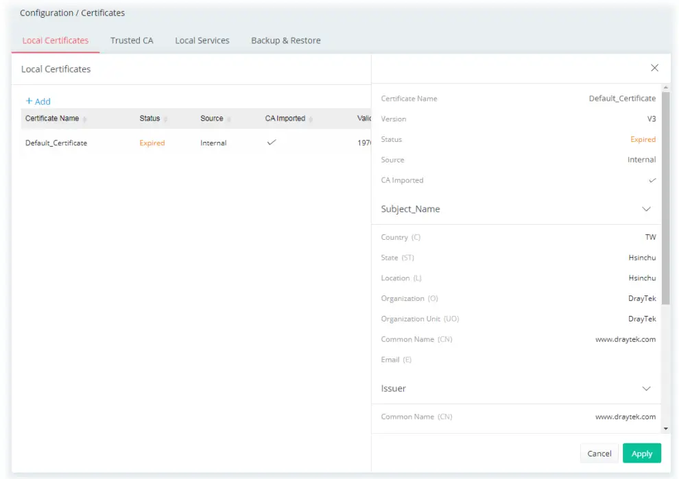 DrayTek Vigor 167 VDSL2 35b and ADSL2+ Modem - information of the selected