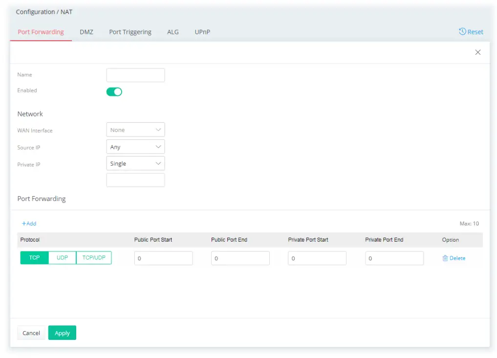 DrayTek Vigor 167 VDSL2 35b and ADSL2+ Modem - port forwarding profile