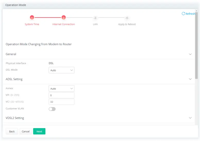 DrayTek Vigor 167 VDSL2 35b and ADSL2+ Modem - settings for Internet