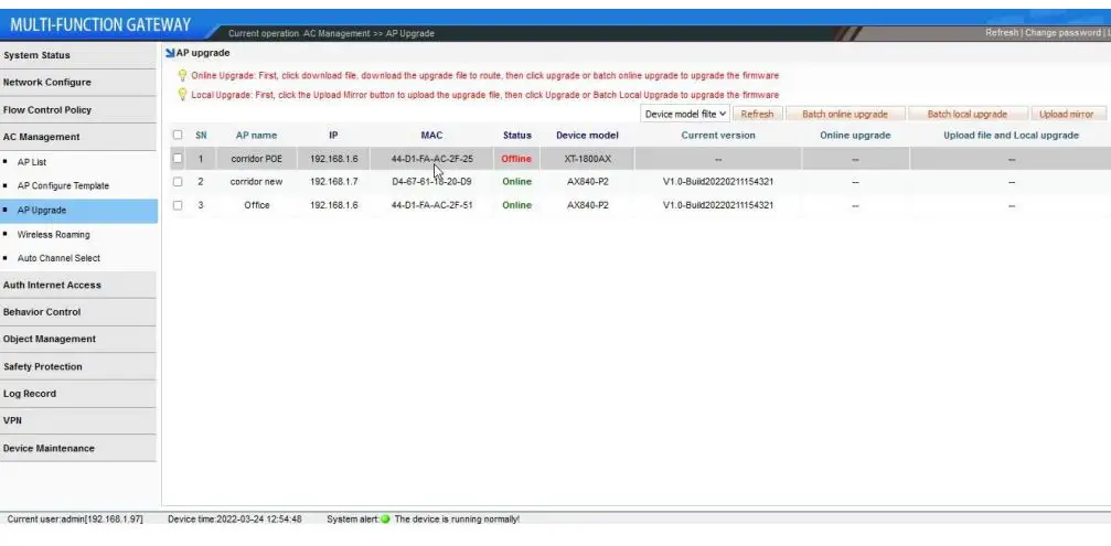 xonTel XT-1500AC Access Controller User Manual - AP Upgrade Management