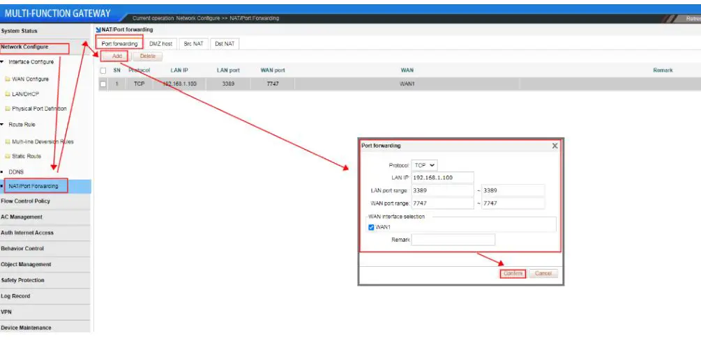 xonTel XT-1500AC Access Controller User Manual - NAT Port Forwarding