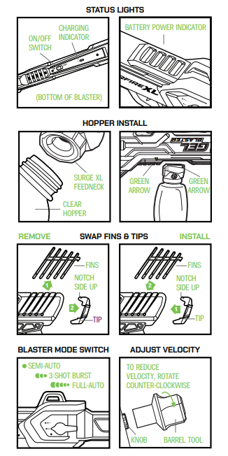 GEL BLASTER SURGE XL Adjustable Burst Speed with Semi-Auto Modes - STATUS LIGHTS
