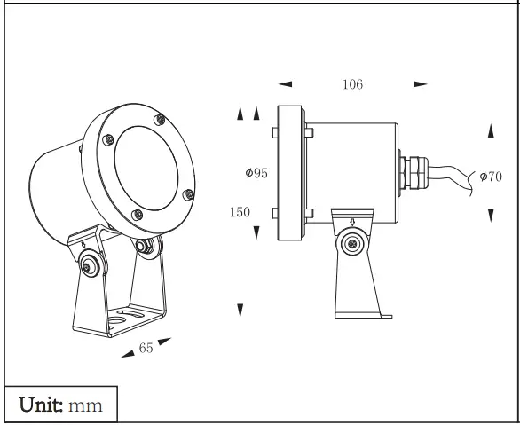 HALCYON EX381 UPS Underwater LED Spot - DIMENSION