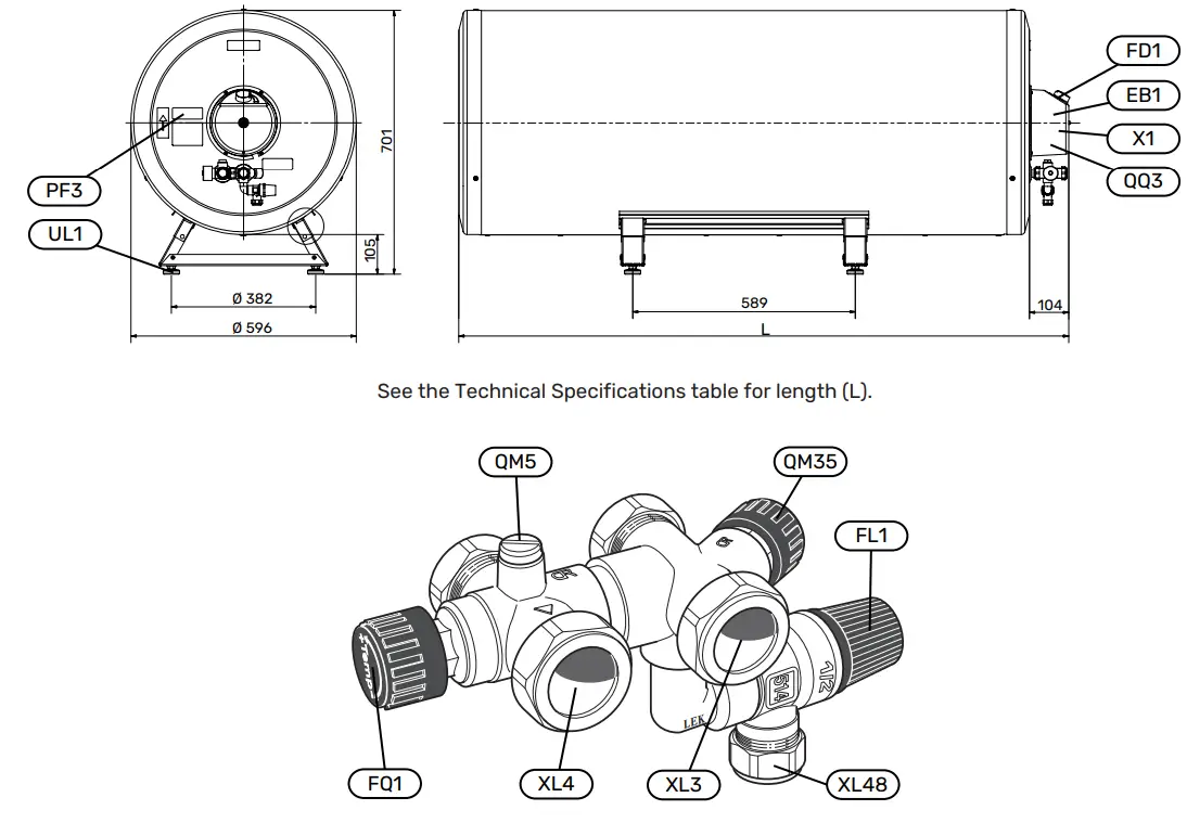 EL-150 Water Heater NIBE EL - DIMENSIONS AND COMPONENT LOCATIONS