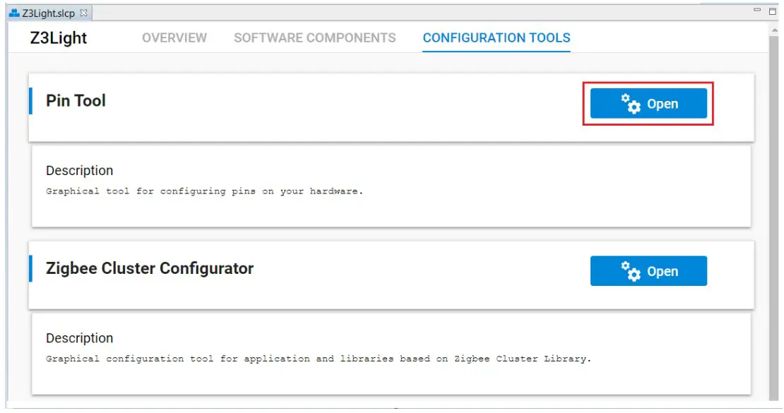 Opening the Pin Tool in Simplicity Studio