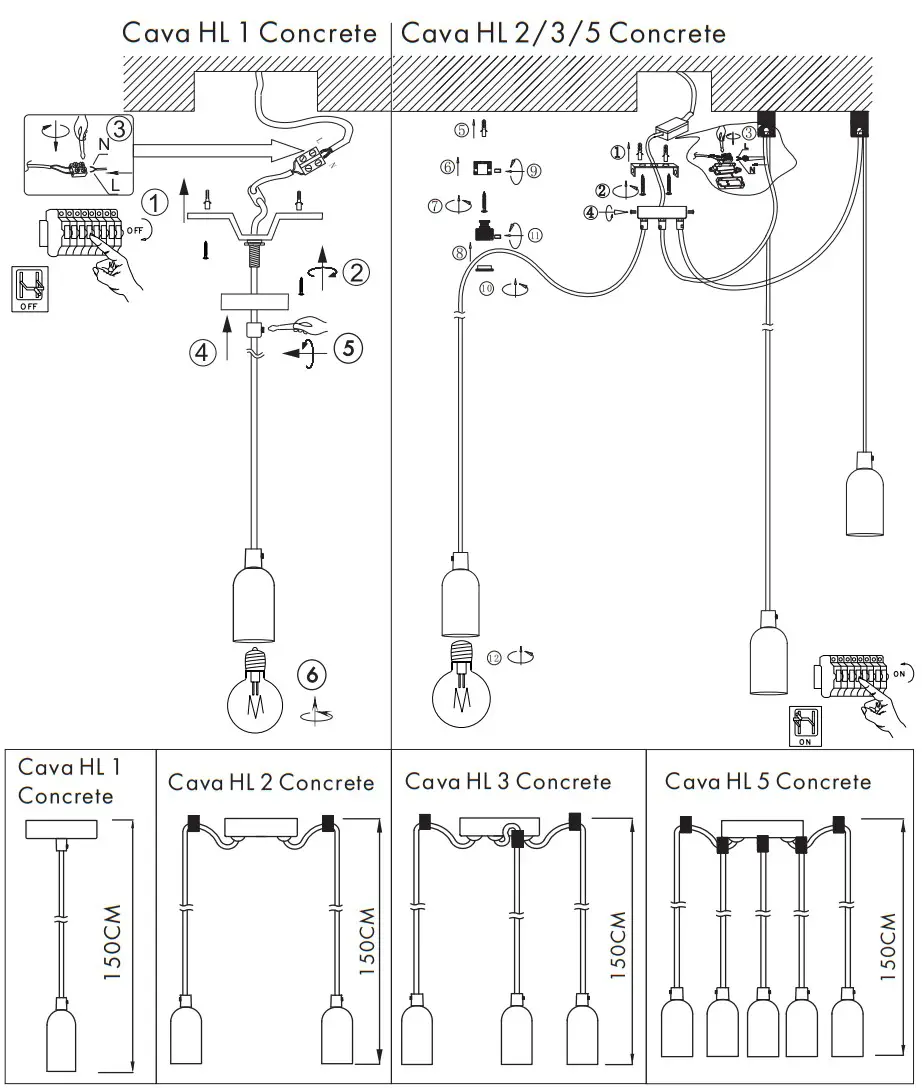 QAZQA 92975 Cava HL Concrete Dining Table Pendant Lamp - Cava HL 1 Concrete