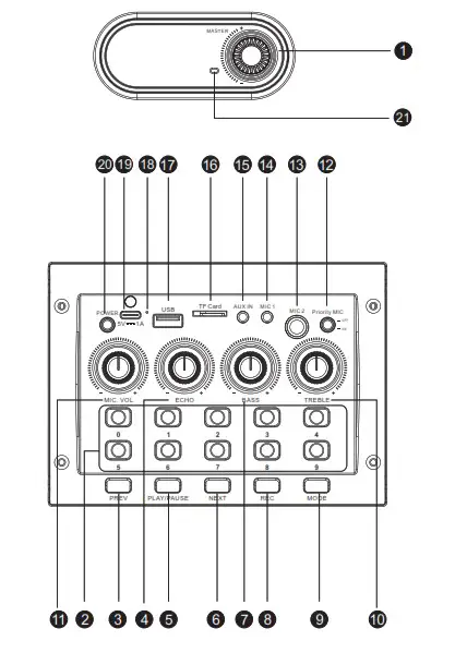JYX-66BT Karaoke Machine with Two Wireless Microphones - control