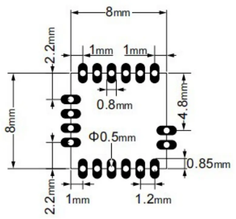 Ehong EH-MC25 Bluetooth Low Energy 5.2 And 2.4G Wireless MCU IoT Module - Land Pattern 1