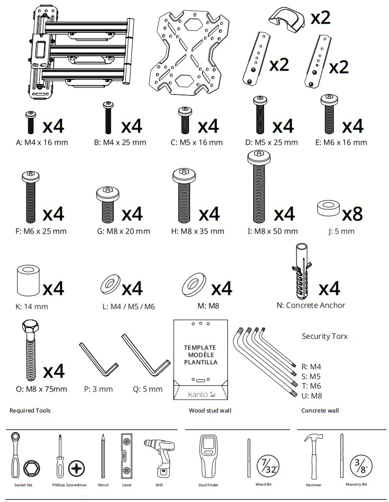kanto PS400SG Outdoor TV Mount - Parts