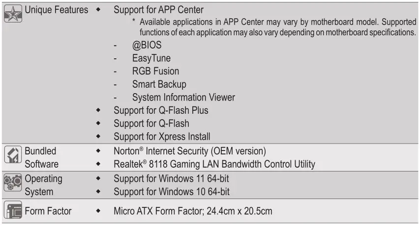 GIGABYTE A520M H Motherboard - Product Specifications 3