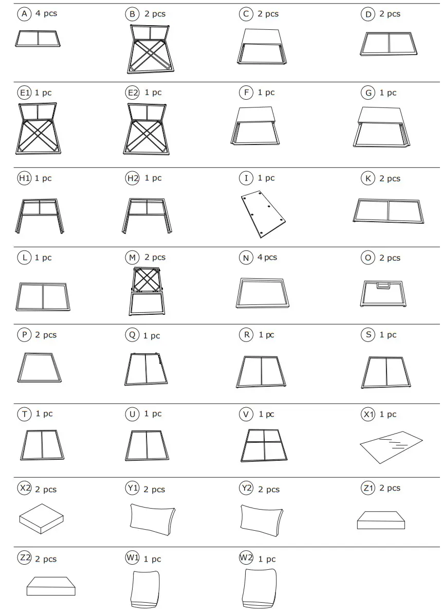 COSTWAY HW68605 8 Piece Rattan Sofa Set - Part List
