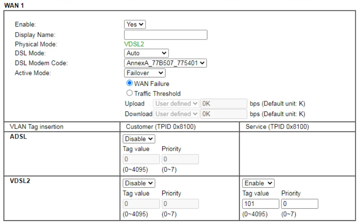 DHCP / Static IP connection with FTTC VDSL2